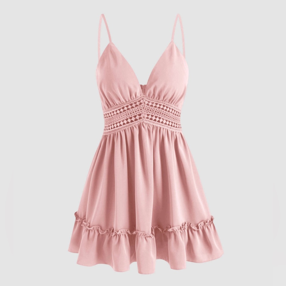 Donation ❌SOLID HOLLOW OUT RUFFLE MINI DRESS